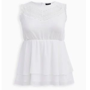 TORRID LACE INSET BABYDOLL TOP - CRINKLE CHIFFON WHITE